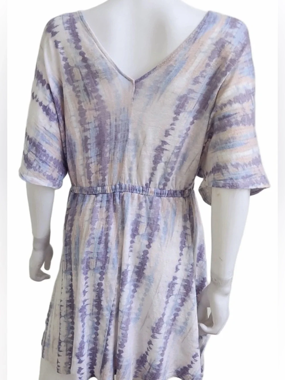 Cynthia Rowley 100% linen Pastel Tie-Dye V-Neck Drawstring Coverup Dress